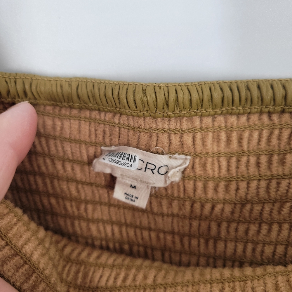 Pilcro‎ Anthropologie M Faux Leather Smocked Wide-Leg Jumpsuit in Khaki - Picture 3 of 5